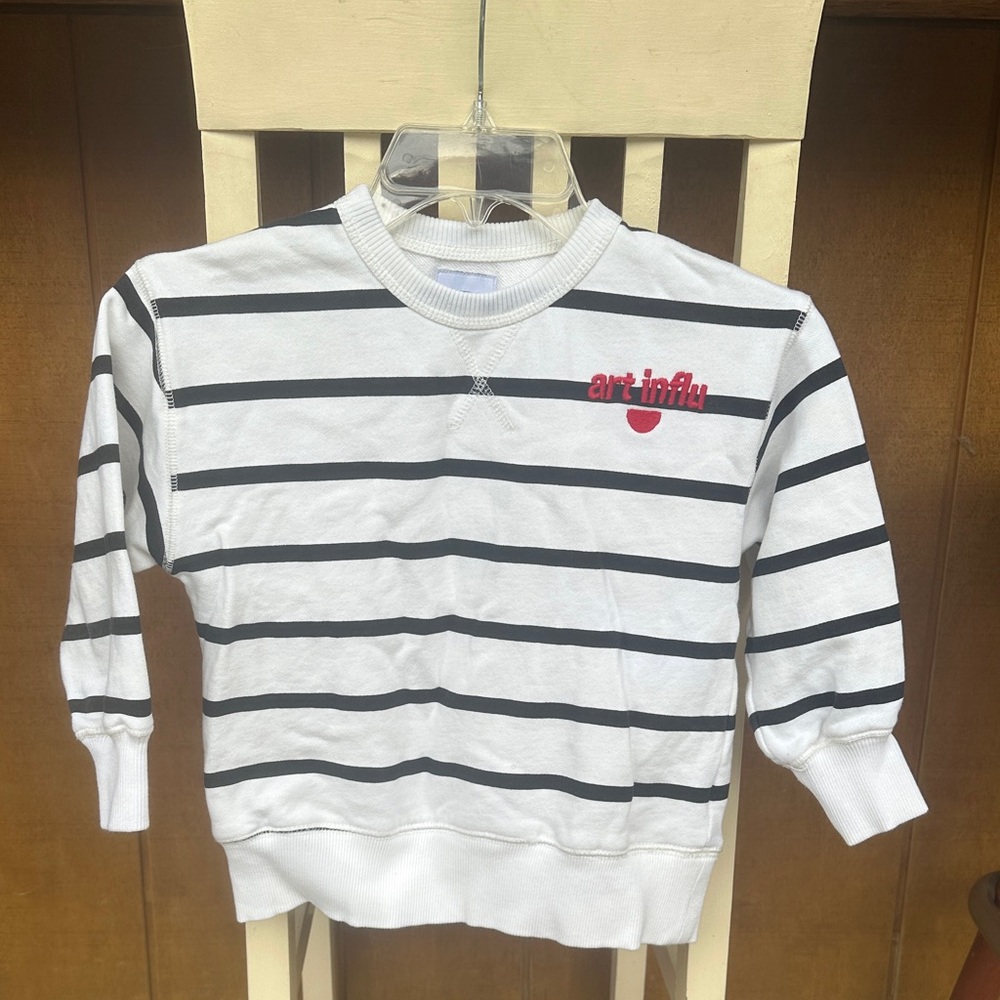 Zara Kids White and Black Striped Sweatshirt